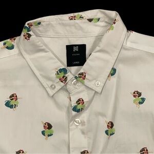 VISIVE L white with hula girl print shortsleeved button down Hawaiian shirt